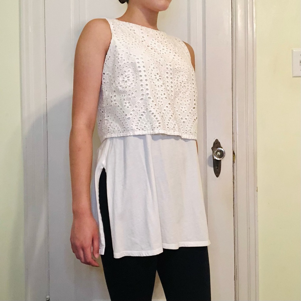 J. Jill Eyelet Tank Top Blouse Layered White